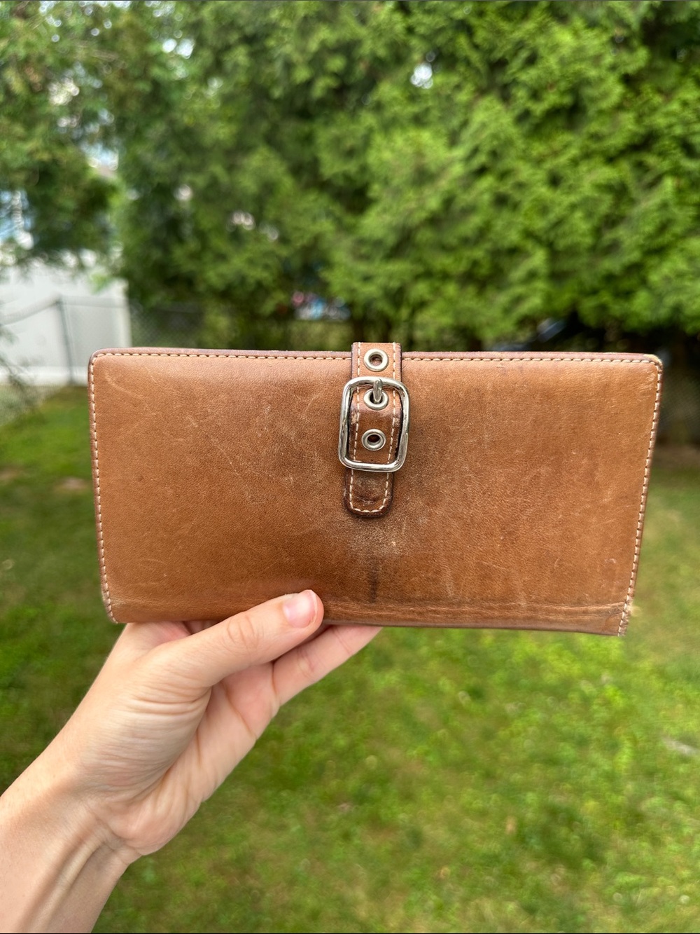 Vintage Saddle Color Leather Coach Wallet with Buckle Red Leather Lined